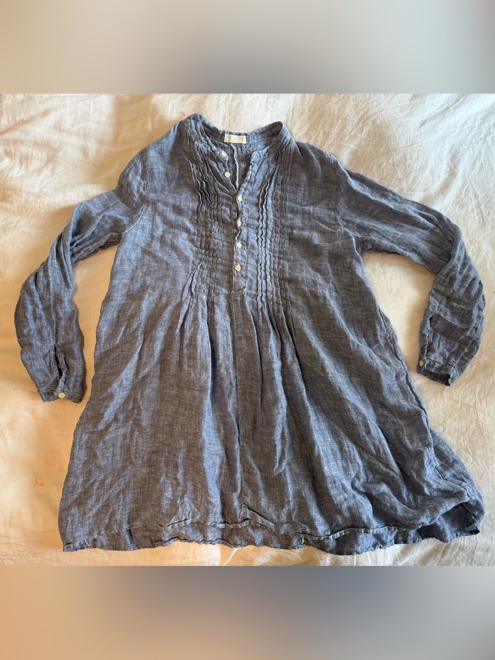 CP SHADES annette buttondown medium pintuck tunic linen grey blue